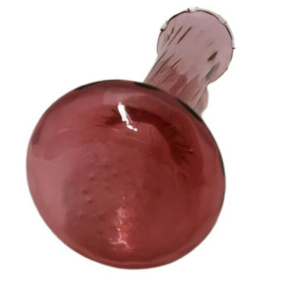 Vintage Pilgrim Cranberry Glass Swirl Bud Vase With Ruffled Edge - Picture 3 of 4